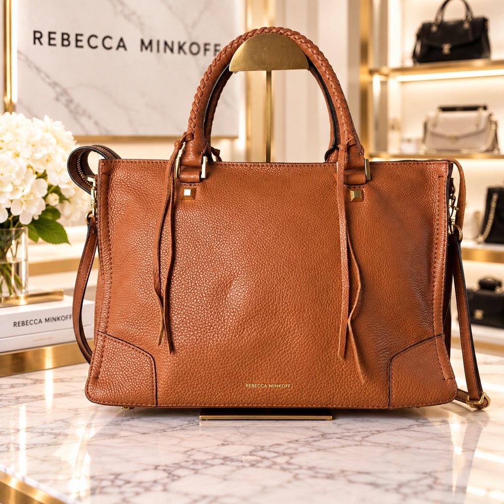 Rebecca Minkoff Regan Satchel Brown Pebbled Leather Tassel Handbag Crossbody